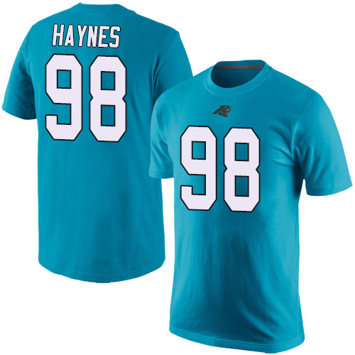 Carolina Panthers Men Blue Marquis Haynes Rush Pride Name and Number NFL Football #98 T Shirt
